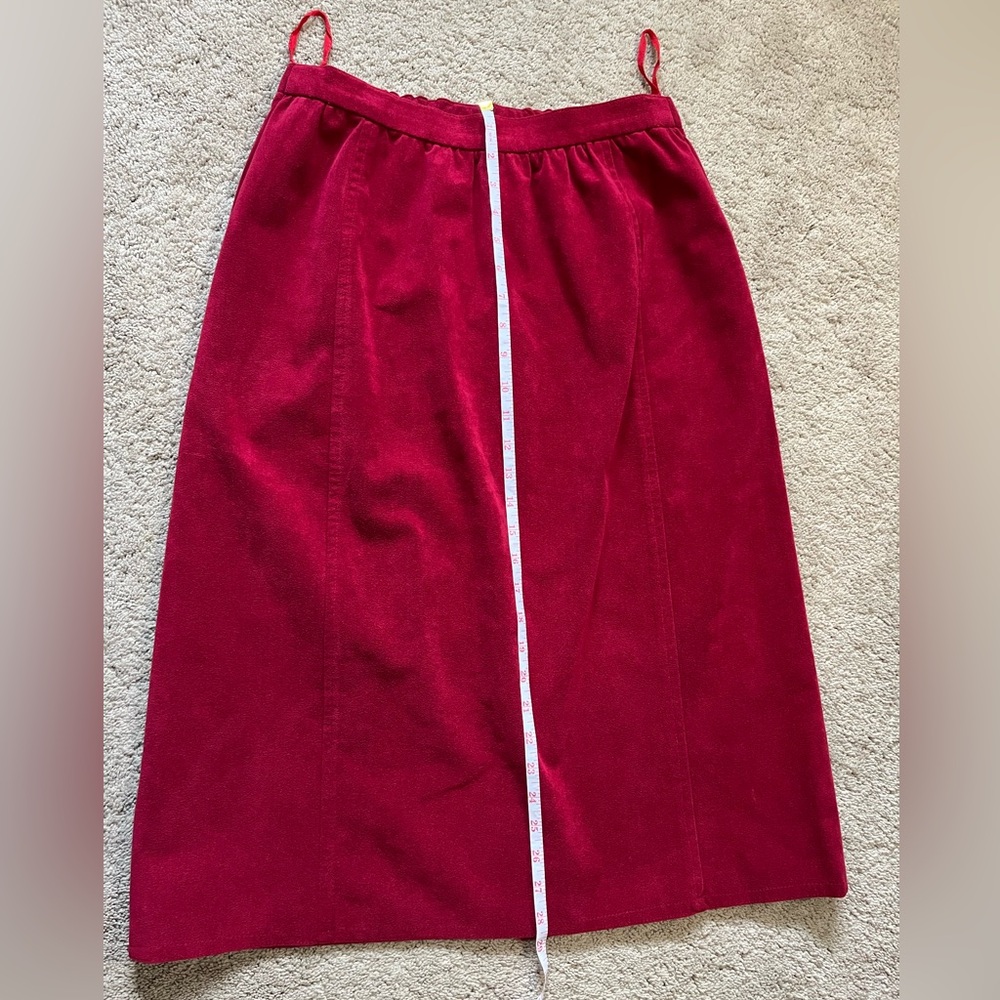 VTG Moody Dark Red A-Line Faux Suede Skirt Midi Size S/M - Romantic Whimsigoth - Picture 8 of 8